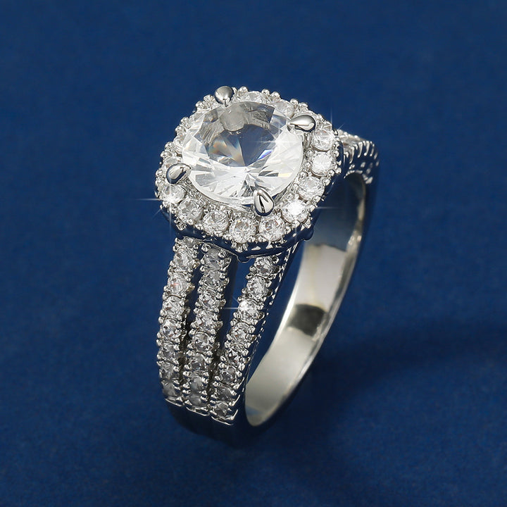 3-Row Pavé Halo Round Cut Engagement Ring (Luxury Proposal Band)