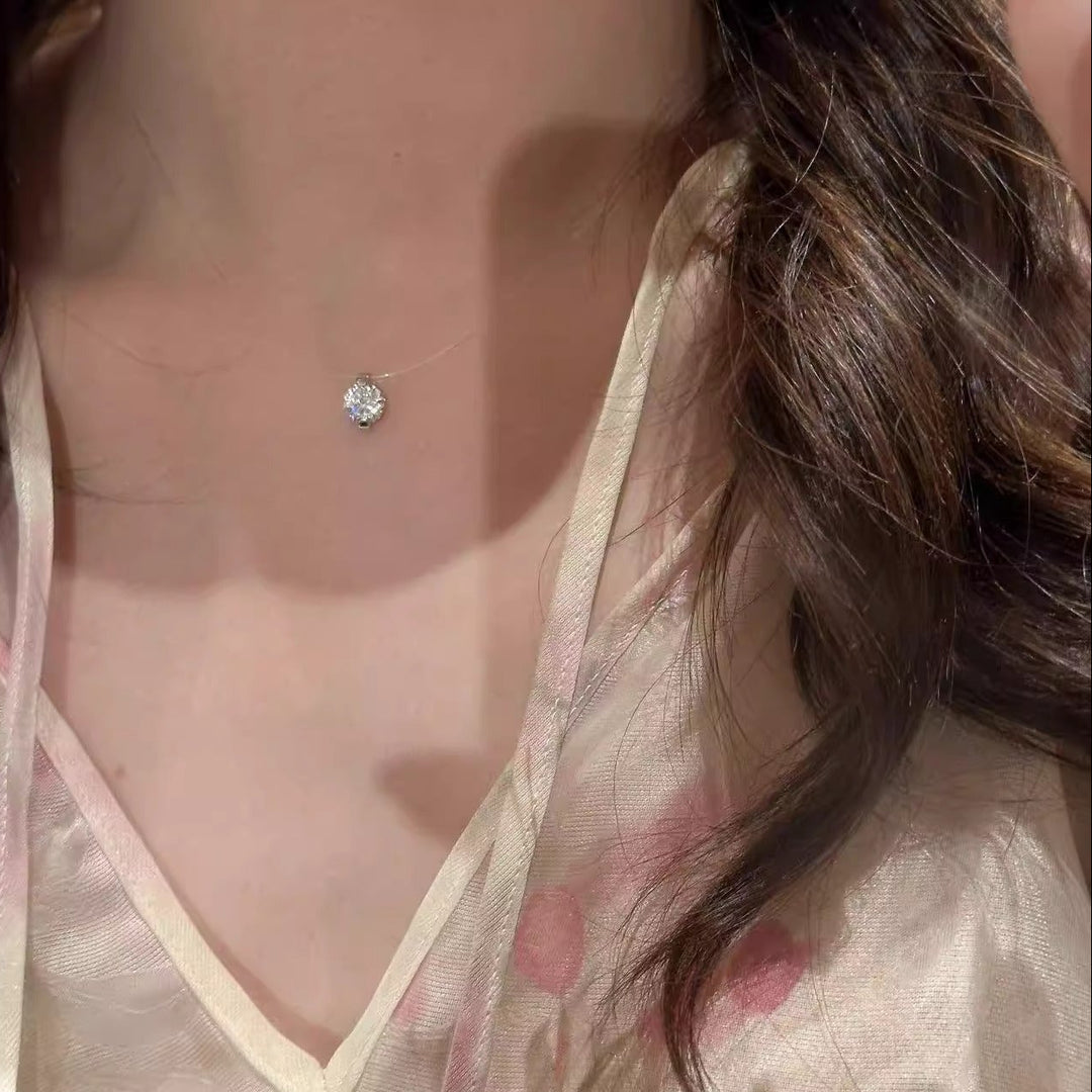 Invisible Fish Line Round Large Diamond Necklace