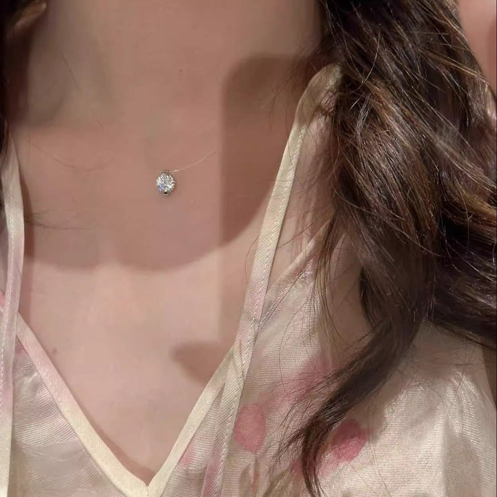 Invisible Fish Line Round Large Diamond Necklace