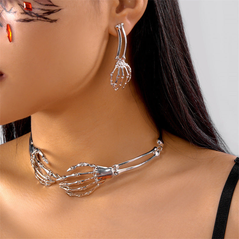 Skeleton Hand Jewelry Set, Necklace & Earrings