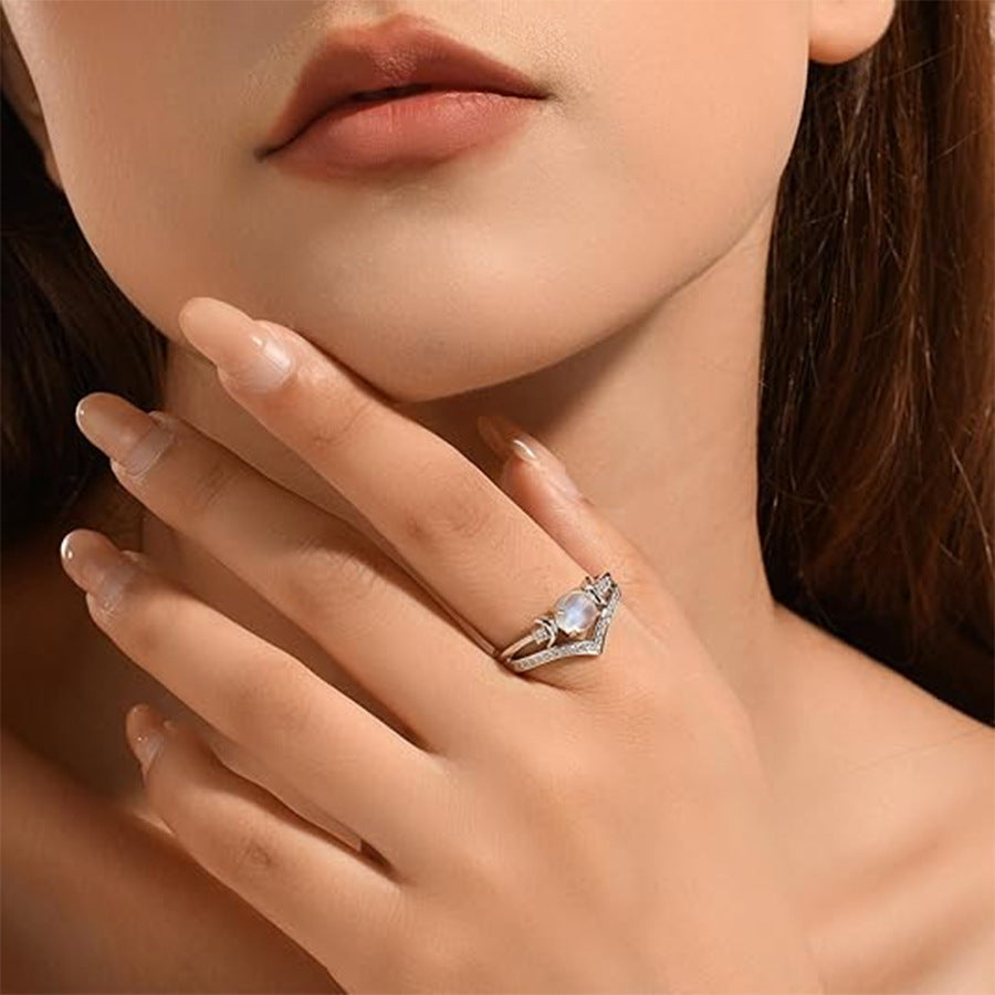 Sun‑Moon Round Cabochon Multi‑Color Option S925 Silver Ring