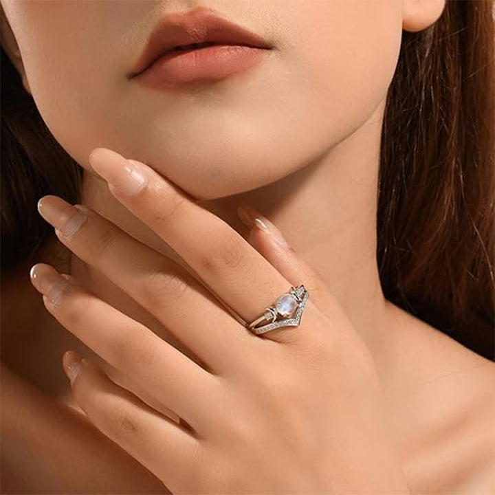 Sun‑Moon Round Cabochon Multi‑Color Option S925 Silver Ring