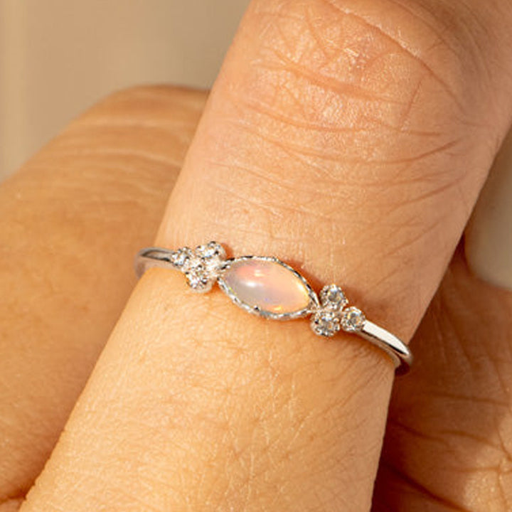 Marquise Opal & Diamond Accent Ring (Light Luxury Niche Iridescent Band)