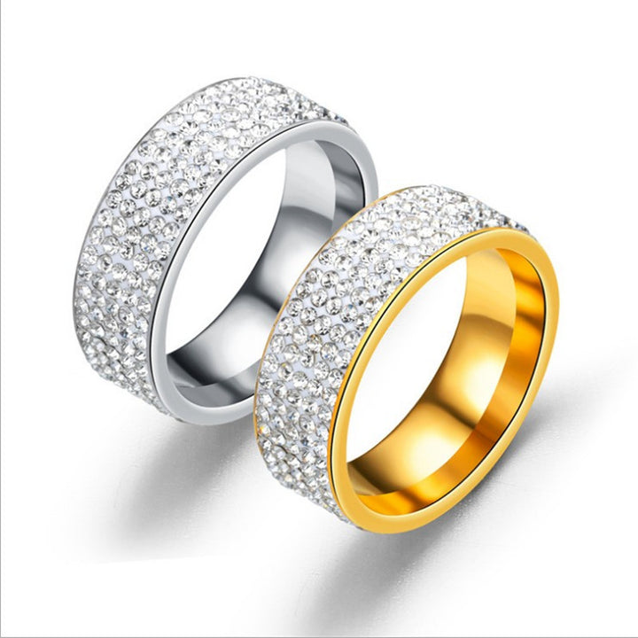 5 Rows Full Paved Diamond Wide Eternity Sterling Silver Ring, Bling Micro Pave Band Gold Silver Unisex Hip Hop Ring