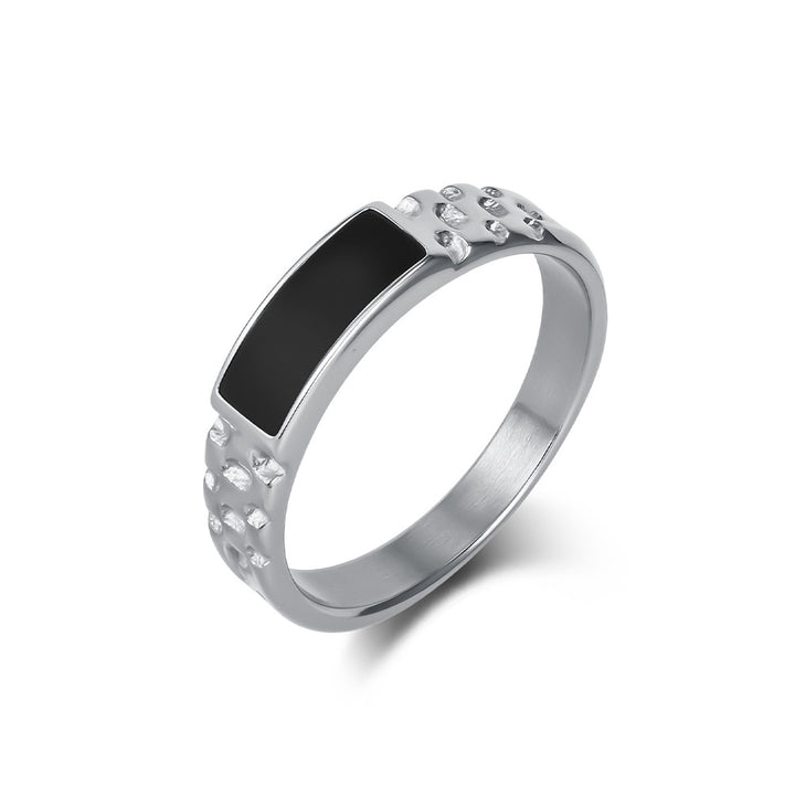 Textured‑Band Black Enamel Statement Ring, 3‑Color Options