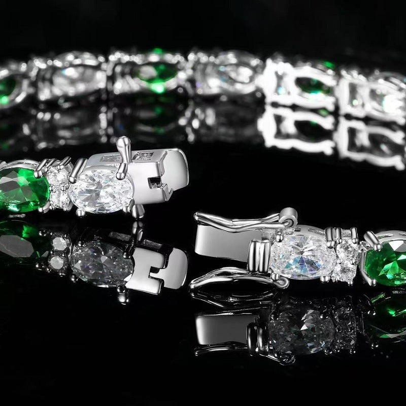 Green & White Gemstone Tennis Bracelet (Luxury Vintage Glam Wristband)
