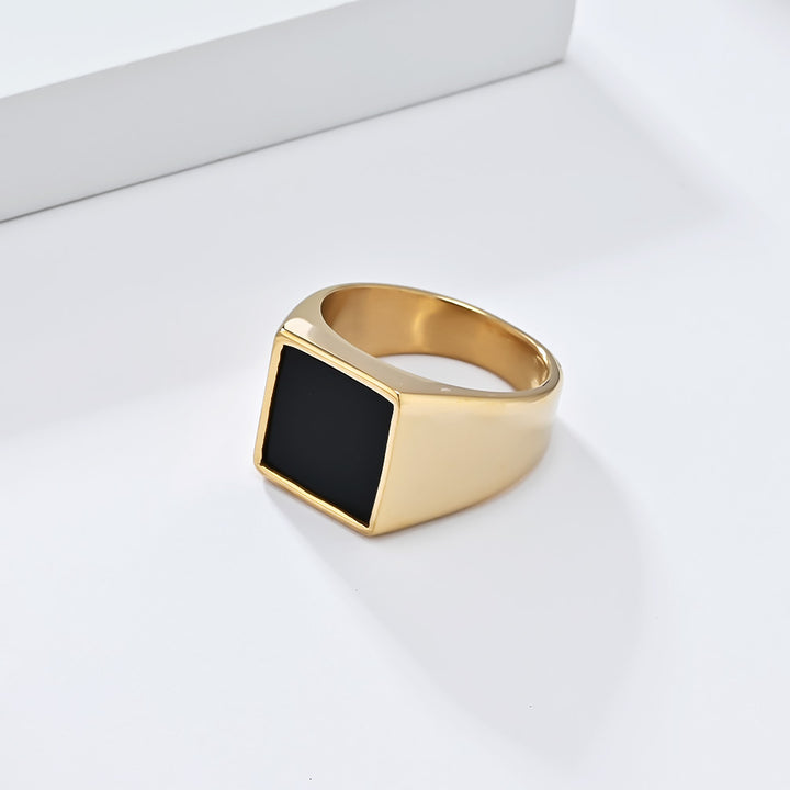 Minimalist Square‑Black‑Face Men’s Wide Signet Ring, 3‑Color Options