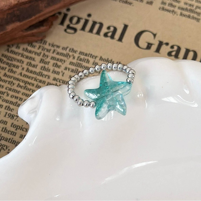 Ocean-Inspired Star Beaded Stretch Ring (2pcs Cute Stackable Band Set)