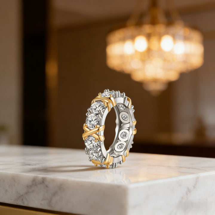Cross Diamond Eternity Band Ring (3 Colors Luxury Women's Ring)
