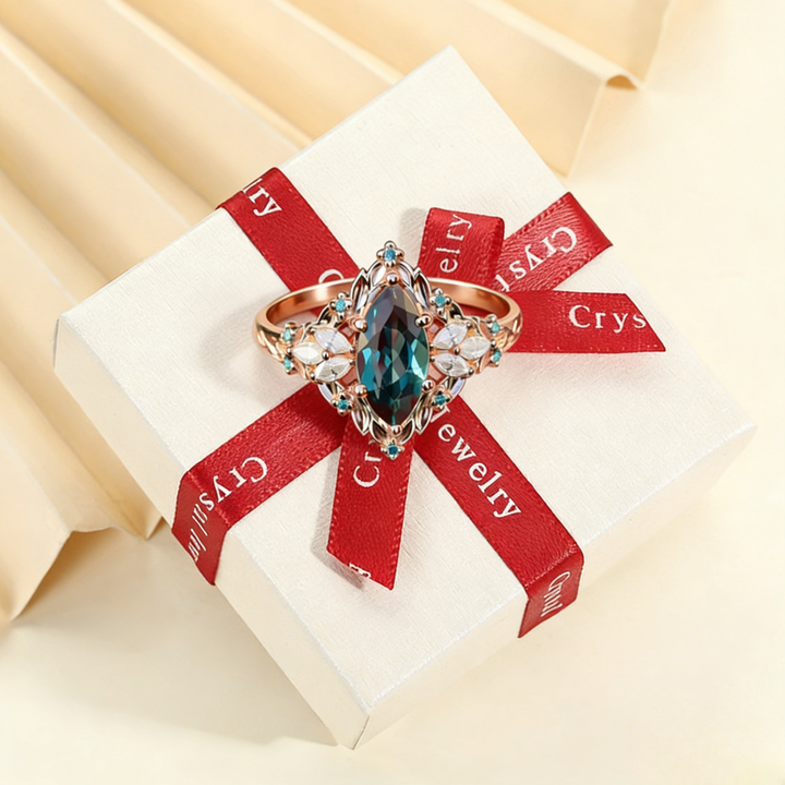 Marquise Cut Iridescent Gem Filigree Ring (Vintage Royal High-End Band)