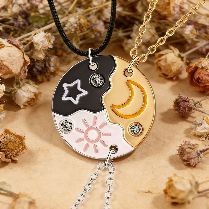 Sun Moon Magnetic Best Friend Necklace Set (Matching Sun & Moon Pendant)