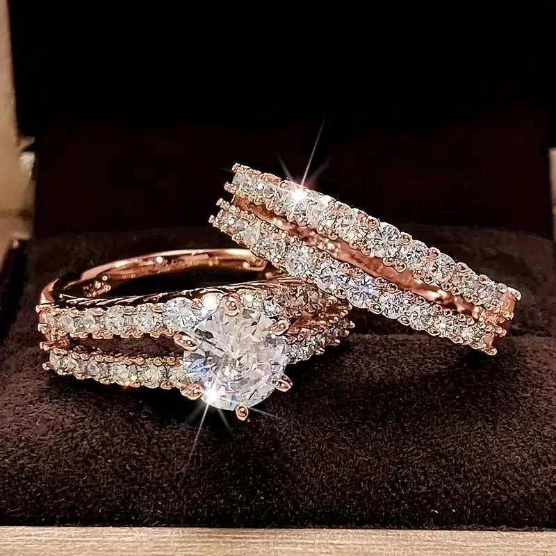 Full Diamond Layered Couple Rings (Luxury Glamorous Multi-Color Style)