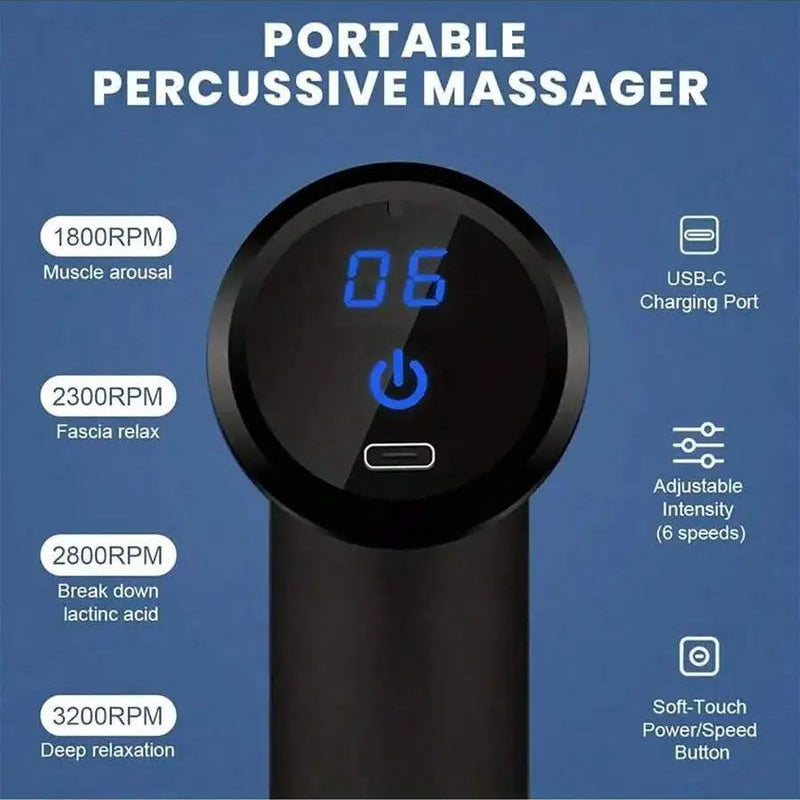 Mini Portable Massage Gun, Multi-Speed Electric Muscle Massager with 4 Interchangeable Heads for Sports & Home Use
