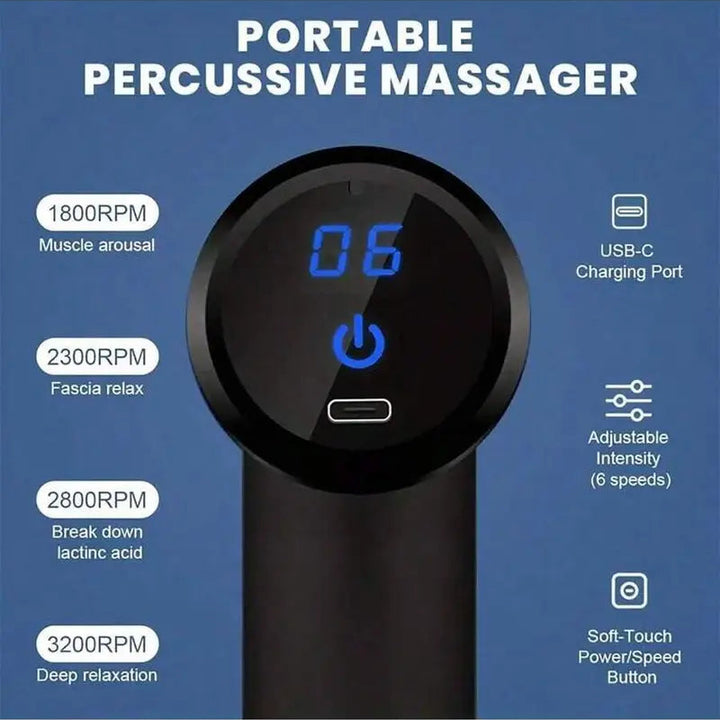 Mini Portable Massage Gun, Multi-Speed Electric Muscle Massager with 4 Interchangeable Heads for Sports & Home Use
