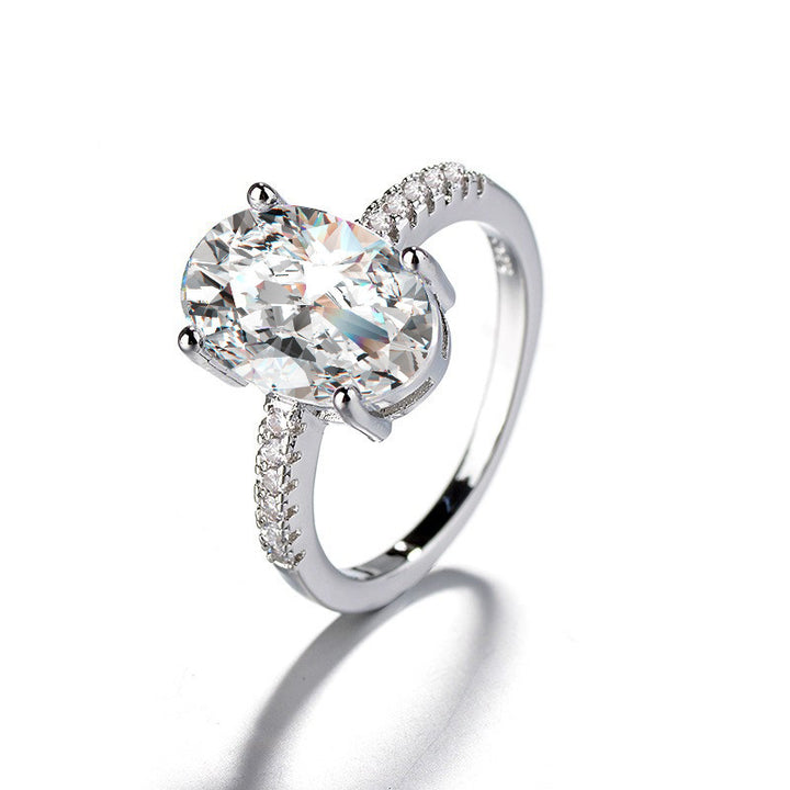 S925 Sterling Silver Oval Cut Four-Prong Engagement Ring for Women