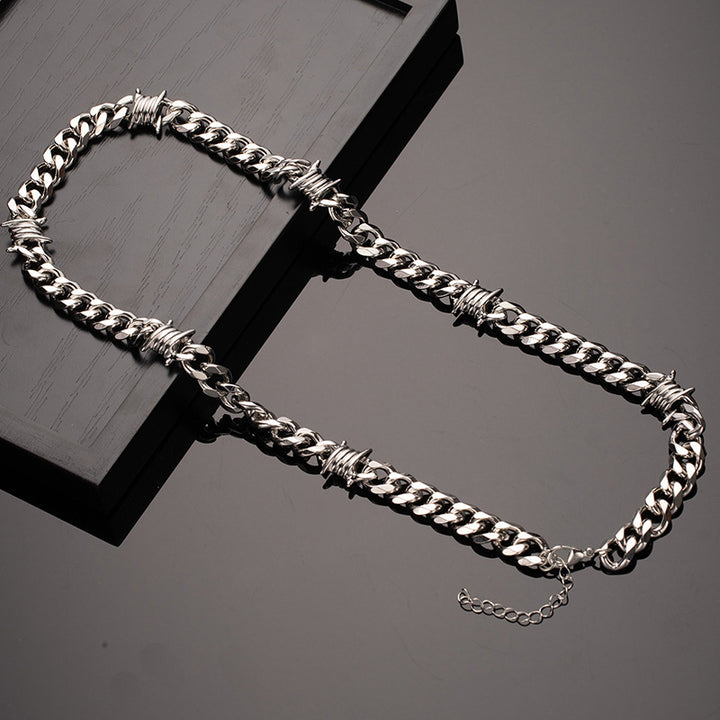 Titanium Steel Barbed Wire Cuban Link Set (Dark Hardcore Punk Style)