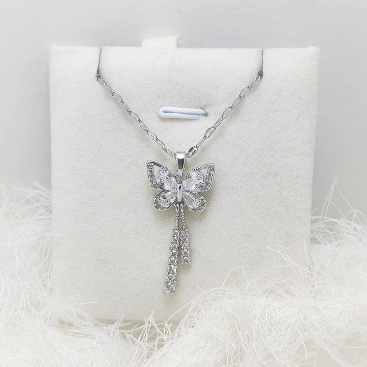 Lively Butterfly Tassel Diamond-Inlay Necklace (Light Luxury Fairy Style Series)