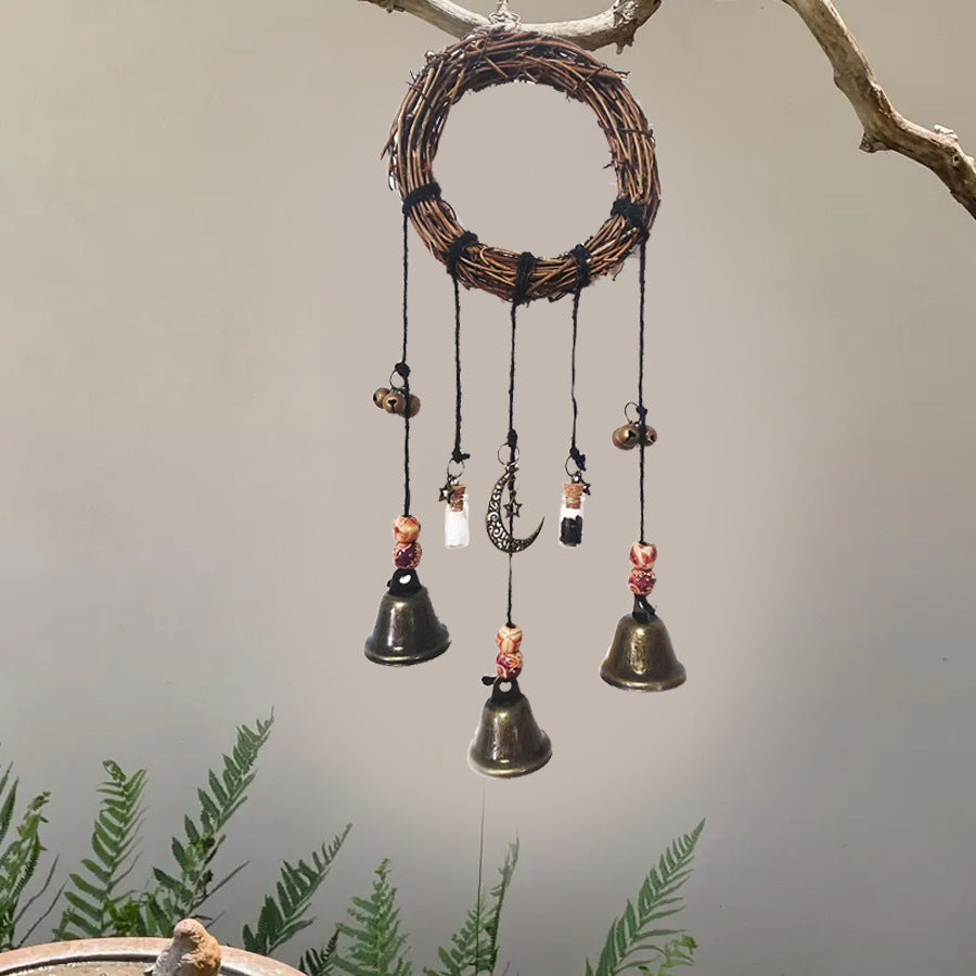 Woven Rattan Moon-Star Retro Wind Chime (Bohemian Ethnic Style)