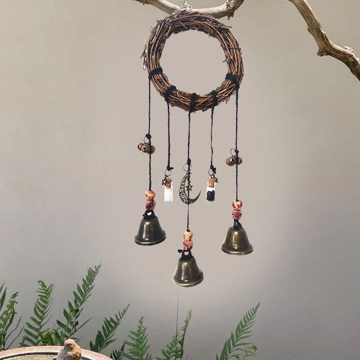 Woven Rattan Moon-Star Retro Wind Chime (Bohemian Ethnic Style)