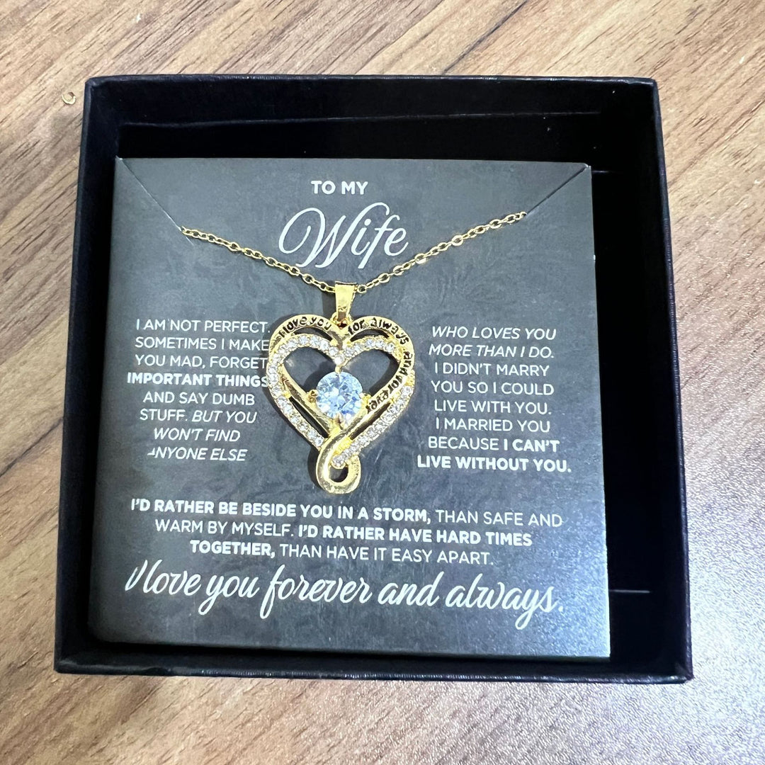 "To My Wife" Intertwined Double Heart Diamond-Inlay Necklace (Marriage Commemorative Style)