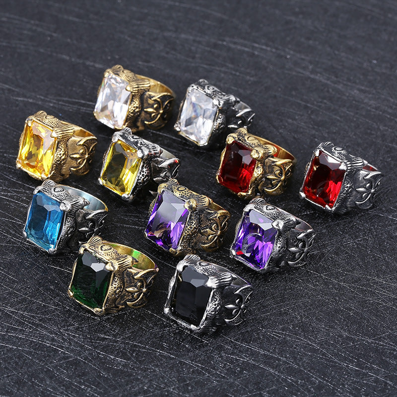Vintage Embossed Square Stone Ring (Men's Dark Luxury Style)