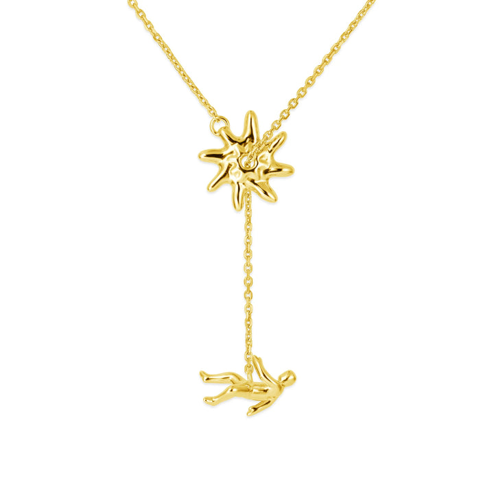 Abstract Star & Falling Figure Pendant Necklace – Minimalist Artistic Chain