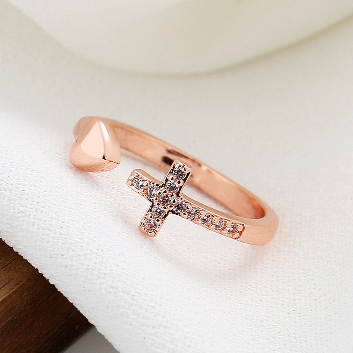 Jesus Cross Heart Open Ring for Women – Minimalist Diamond Faith Ring
