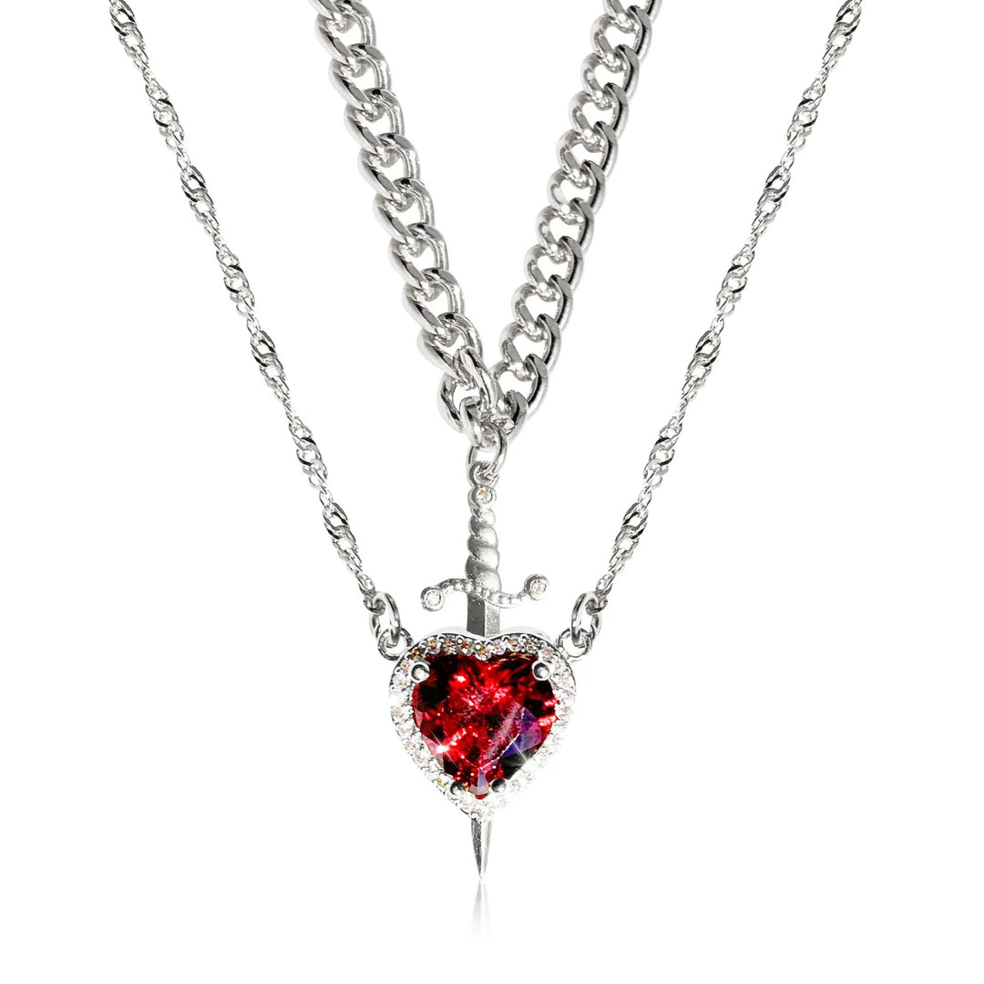 Sword & Heart Layered Necklace (Personalized Sweet-Cool Luxury Style)