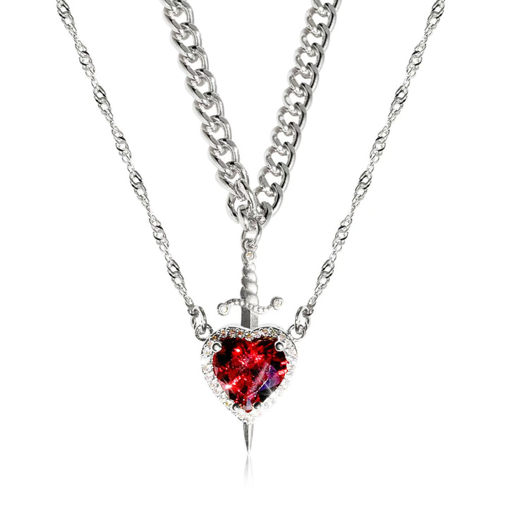 Sword & Heart Layered Necklace (Personalized Sweet-Cool Luxury Style)