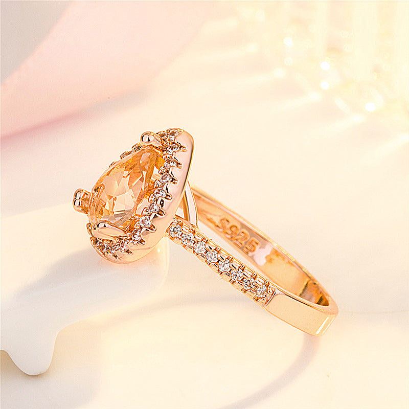 Rose Gold Pear Pink Diamond Ring (Women's Sweet Vitality Luxury Style)