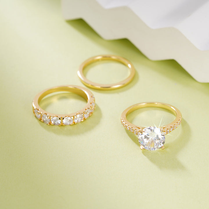 Gold Center Diamond Full Pave Triple Layer Stackable Ring (Luxury Glamorous Ritual Style)