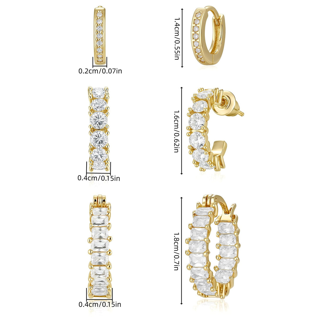 Two-Tone Segmented Diamond Bar Hoop Earring Set (Cool & Warm Style Dual Option)