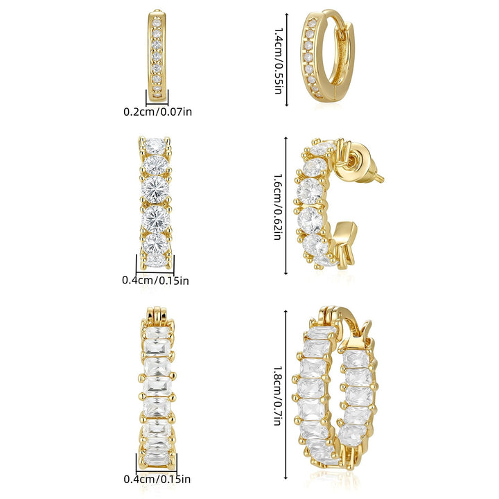 Two-Tone Segmented Diamond Bar Hoop Earring Set (Cool & Warm Style Dual Option)