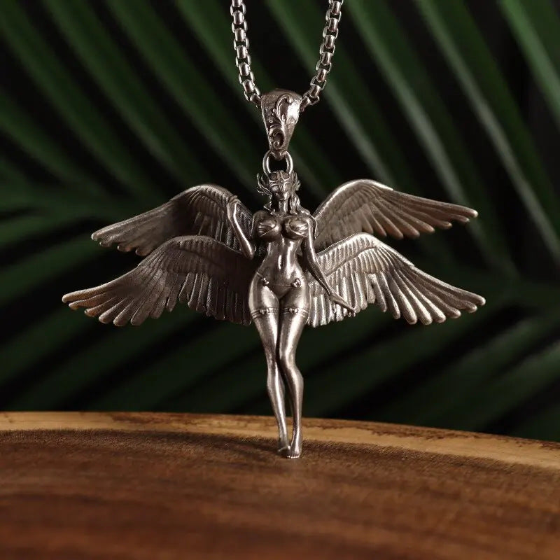 Vintage Four-Wing Angel Pendant Necklace