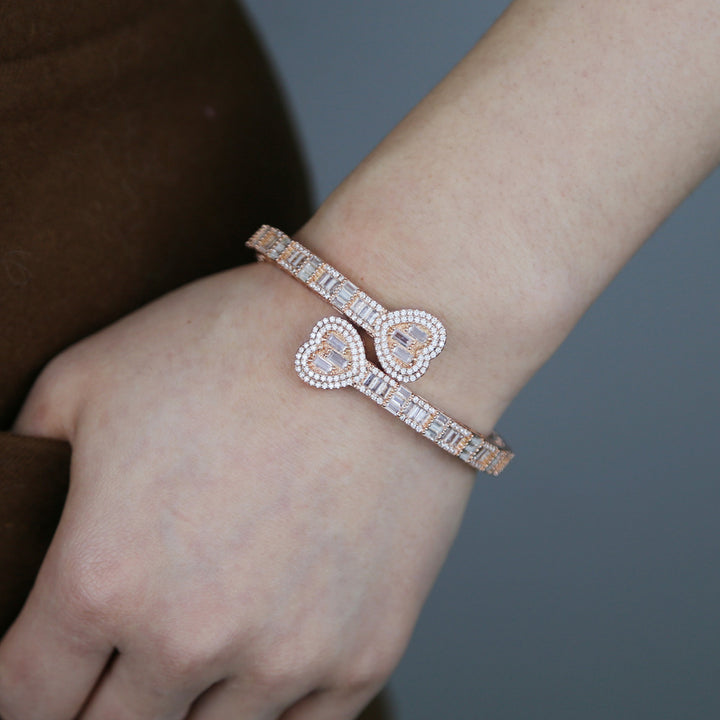 Luxury Hip-Hop Heart Full Diamond Open Bangle