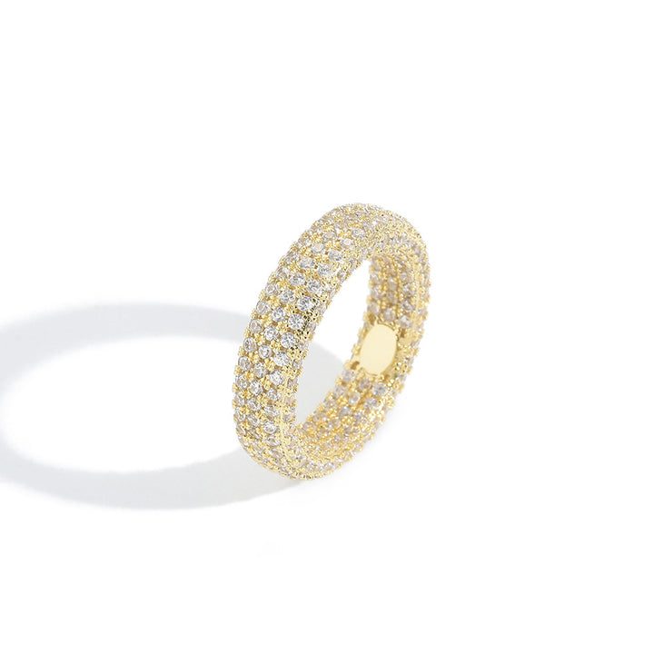 Full Zircon Hip-Hop Sterling Silver Ring · 18K Gold Plated 6mm Band