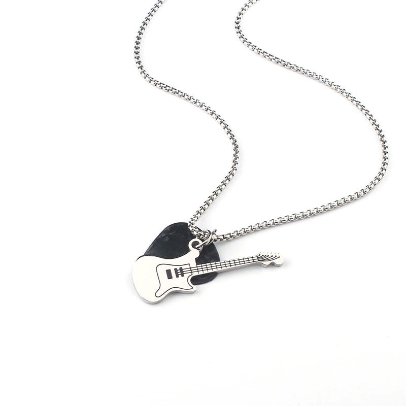 Rock Guitar Pick Necklace - Unisex Titanium Steel Pendant, New Fashion Long Sweater Chain for Couples