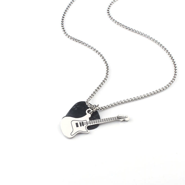 Rock Guitar Pick Necklace - Unisex Titanium Steel Pendant, New Fashion Long Sweater Chain for Couples