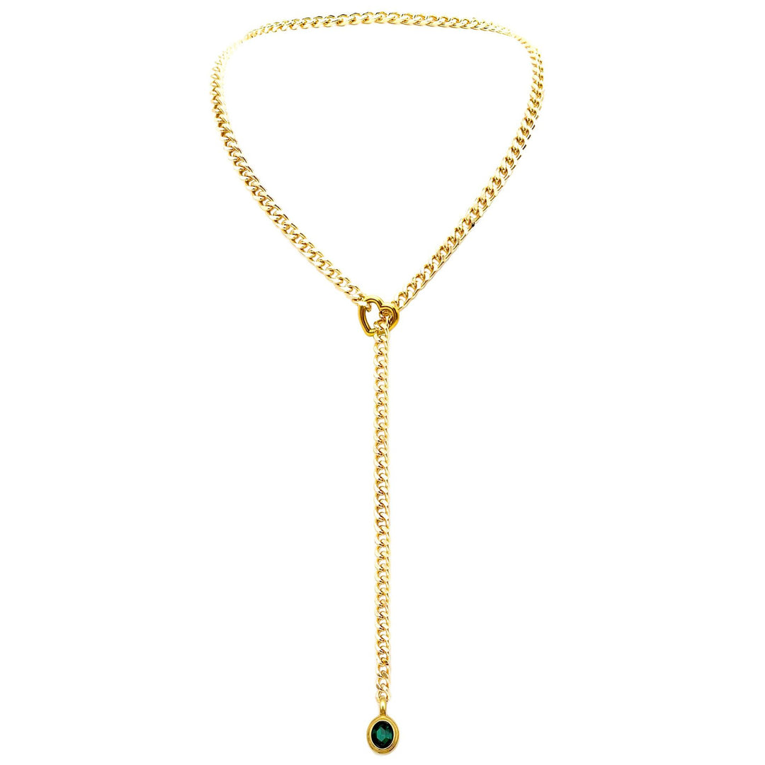 Gold Cuban Chain Adjustable Y-Shaped Heart Pendant Necklace for Women