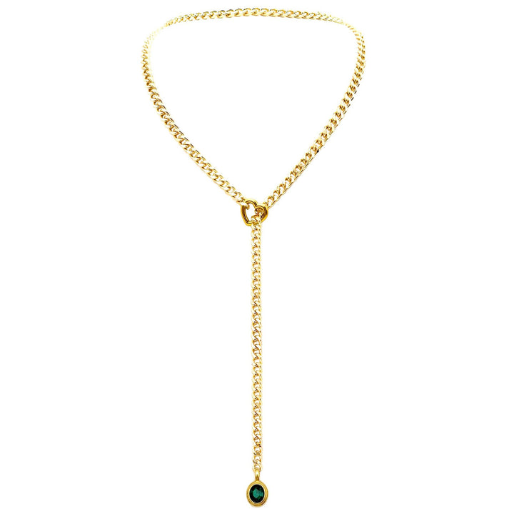 Gold Cuban Chain Adjustable Y-Shaped Heart Pendant Necklace for Women