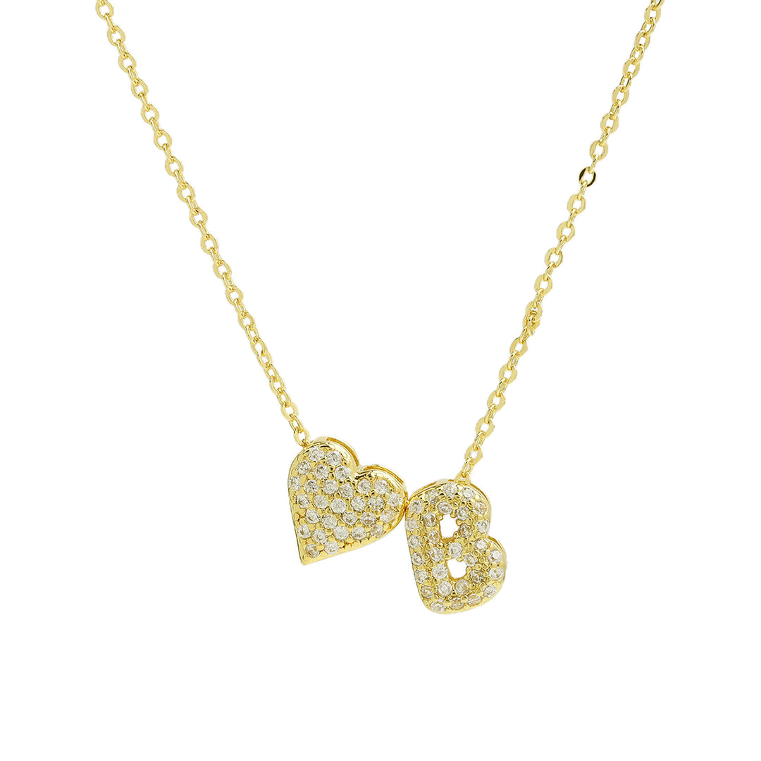 Diamond-Embedded Bubble Heart 26-Letter Name Pendant Necklace