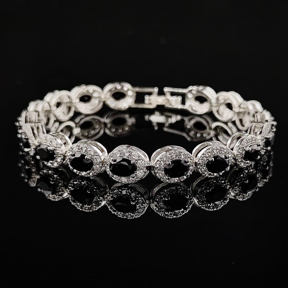 Multi-Color Oval Colored Gem Full-Diamond Bracelet