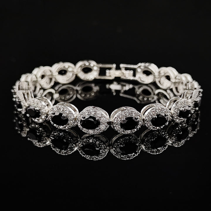 Multi-Color Oval Colored Gem Full-Diamond Bracelet