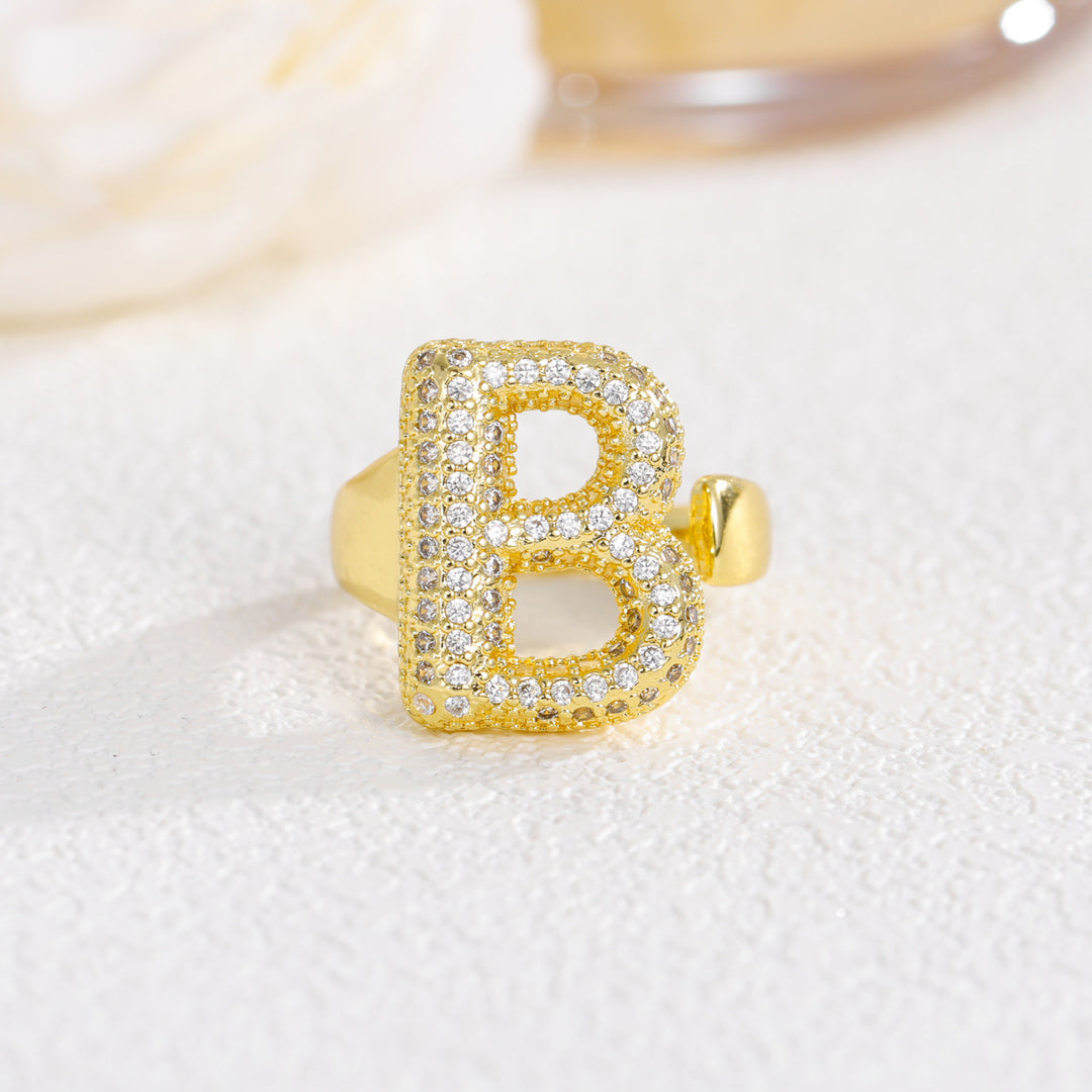 Bubble Letter Full-diamond Open Ring