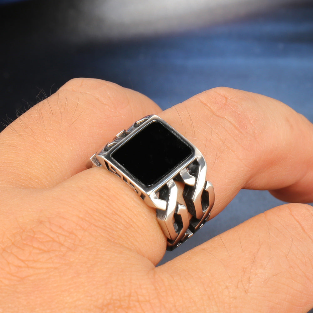 Titanium Steel Hollow Black Face Retro Ring (Industrial Bold Style)