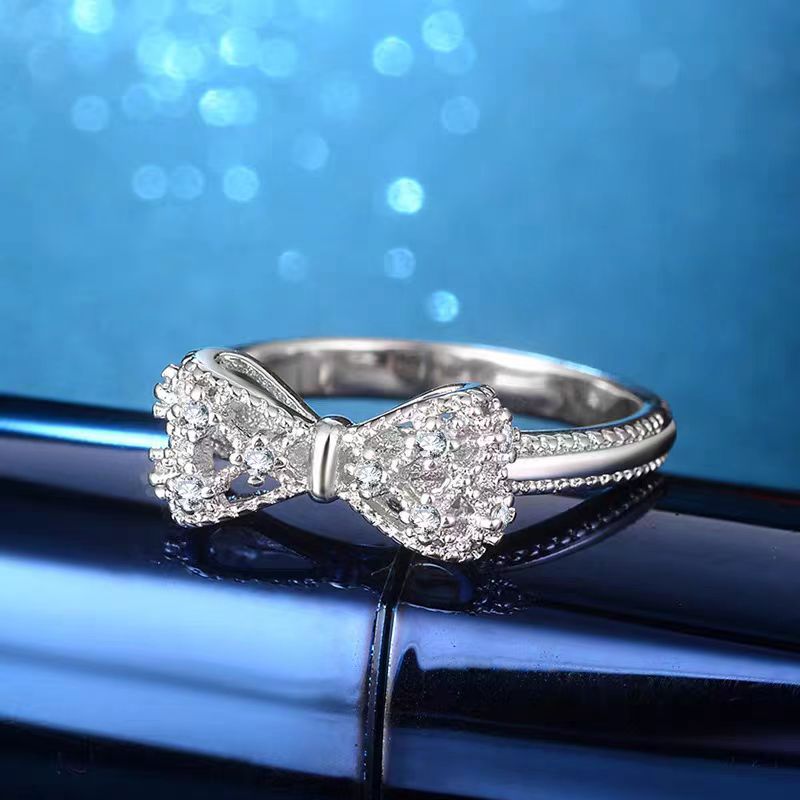 Hollow Bowknot Diamond-Inlaid S925 Silver Ring (Women's Sweet Luxury Style)
