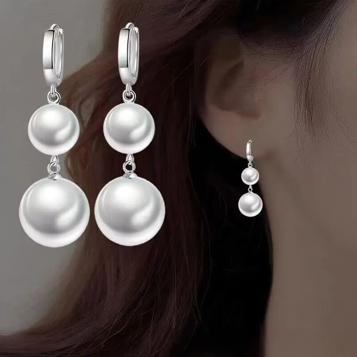 Graduated Pearl Long Drop Earrings (Elegant Slimming Statement Earrings)