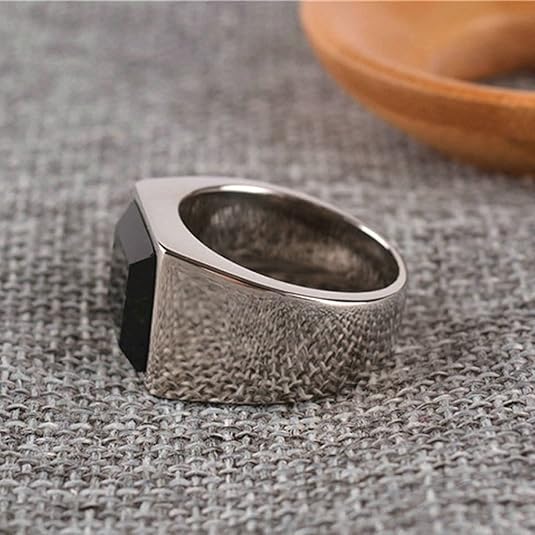 Square Black Diamond Titanium Steel Wide Ring (Gold/Silver Dual-Tone Bold Men's Style)