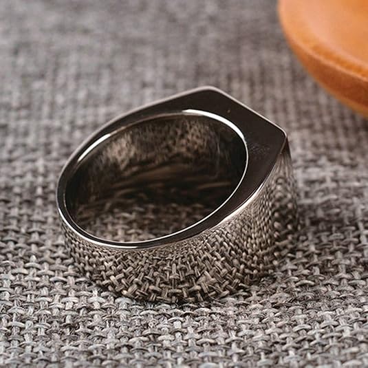 Square Black Diamond Titanium Steel Wide Ring (Gold/Silver Dual-Tone Bold Men's Style)