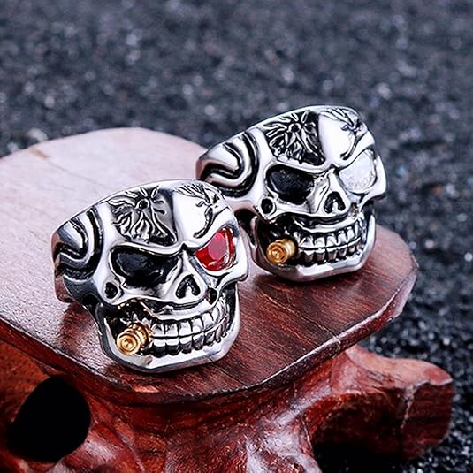 Retro One-Eyed Dragon Pipe Skull Ring (Men's Diamond-Inlaid Bold Band)